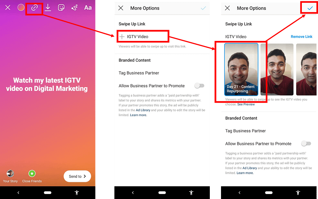 Steps to add swipe up on Instagram using the IGTV video
