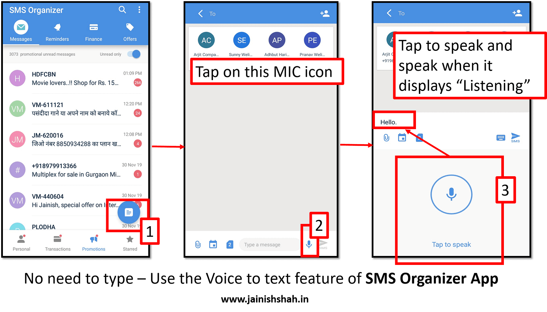 Voice to text using SMS Organizer app