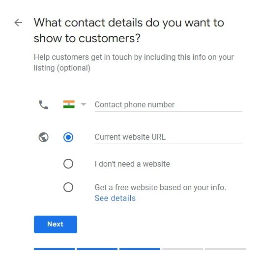 Google My Business - Enter Contact details