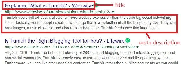 title and meta description tag