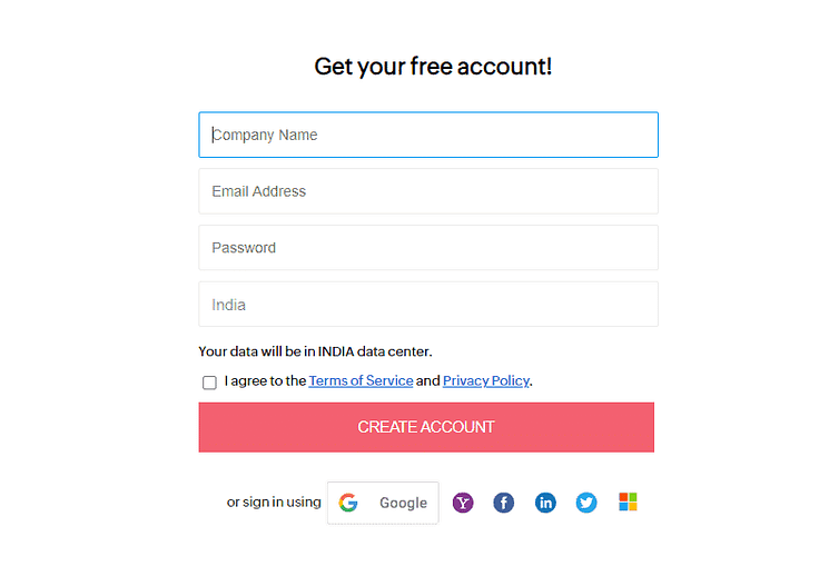 Zoho Invoice - Sign Up Page
