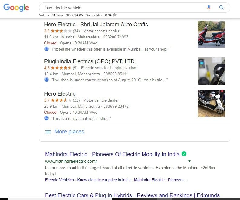 when buy electric vehicle is searched on google